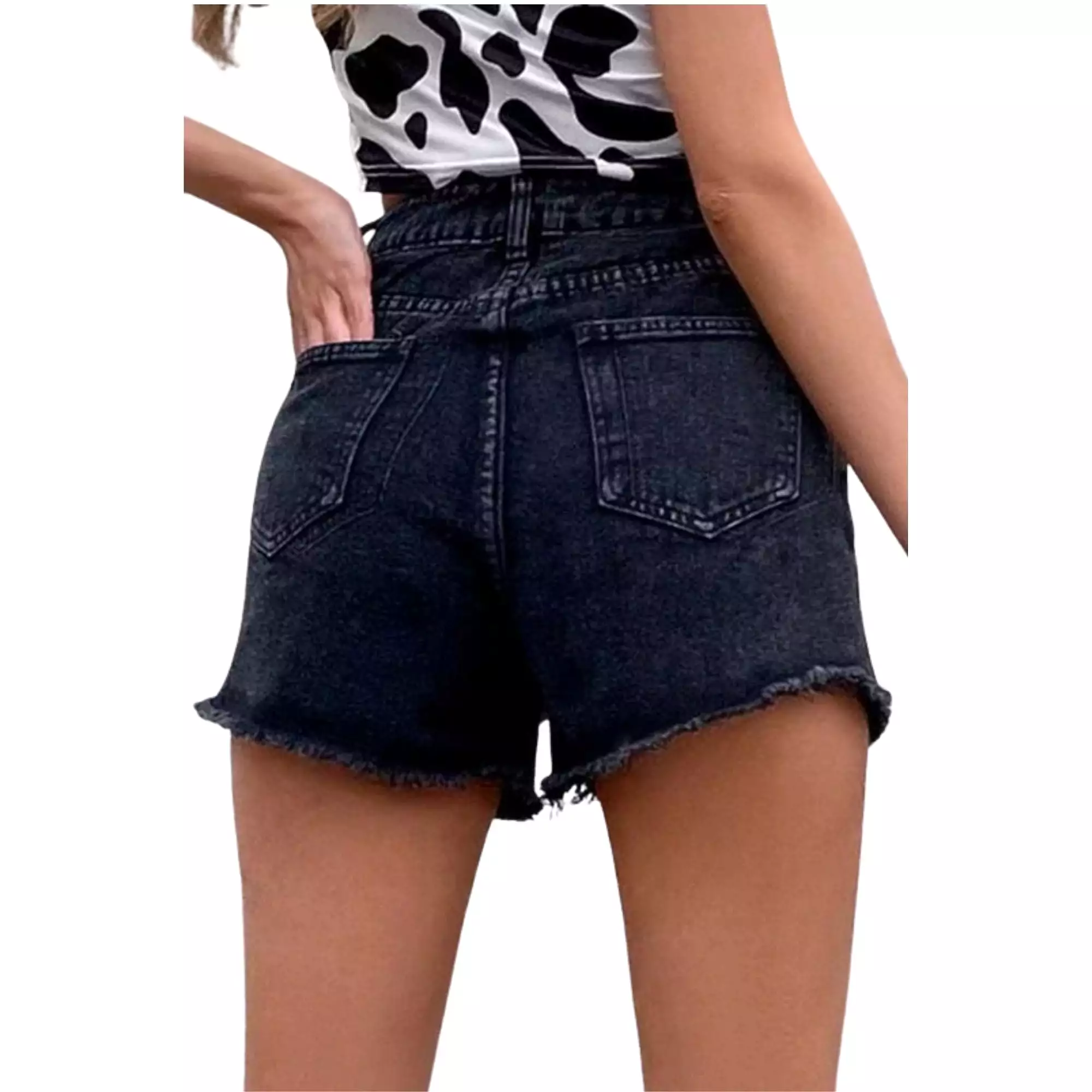 Distressed High Rise Denim Shorts by C+D+M