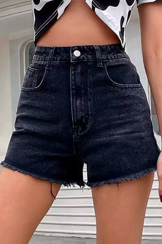 Distressed High Rise Denim Shorts by C+D+M