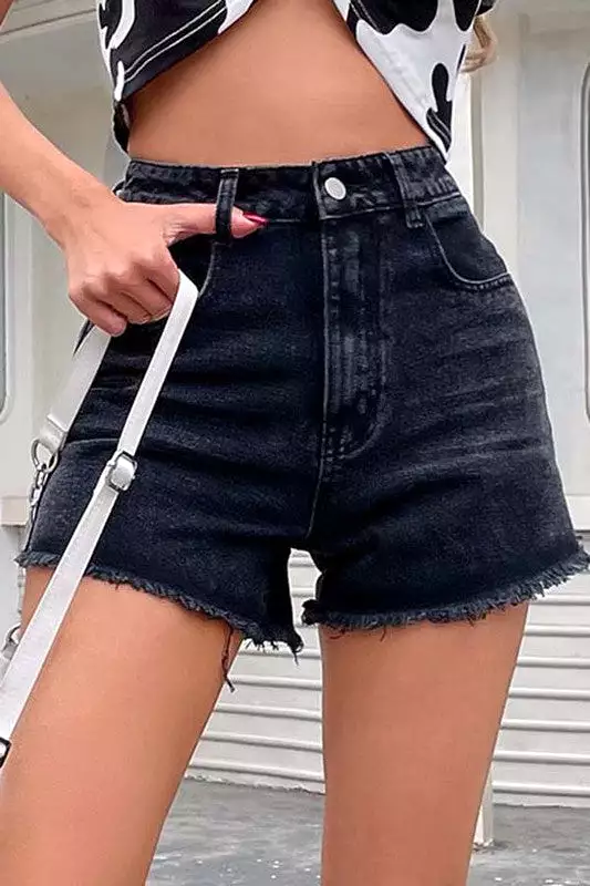 Distressed High Rise Denim Shorts by C+D+M