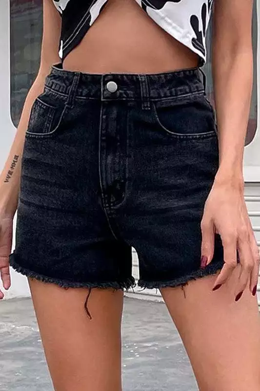 Distressed High Rise Denim Shorts by C+D+M