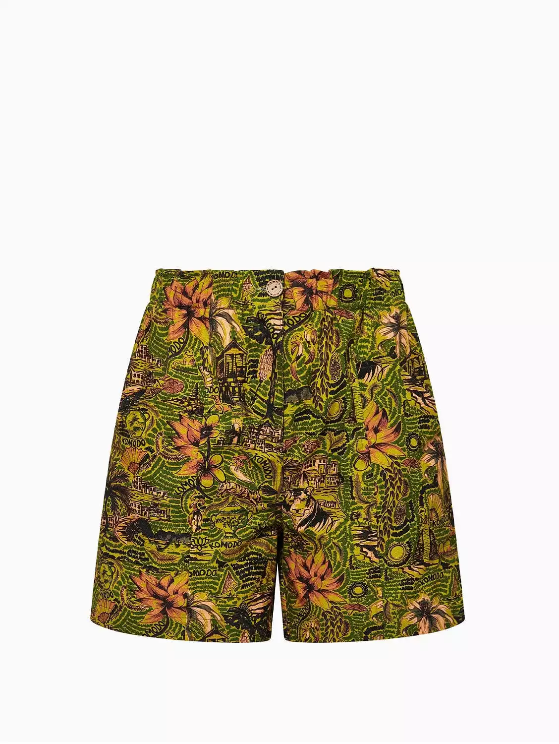 Dune Women's Organic Cotton Shorts | Green Tropical Print