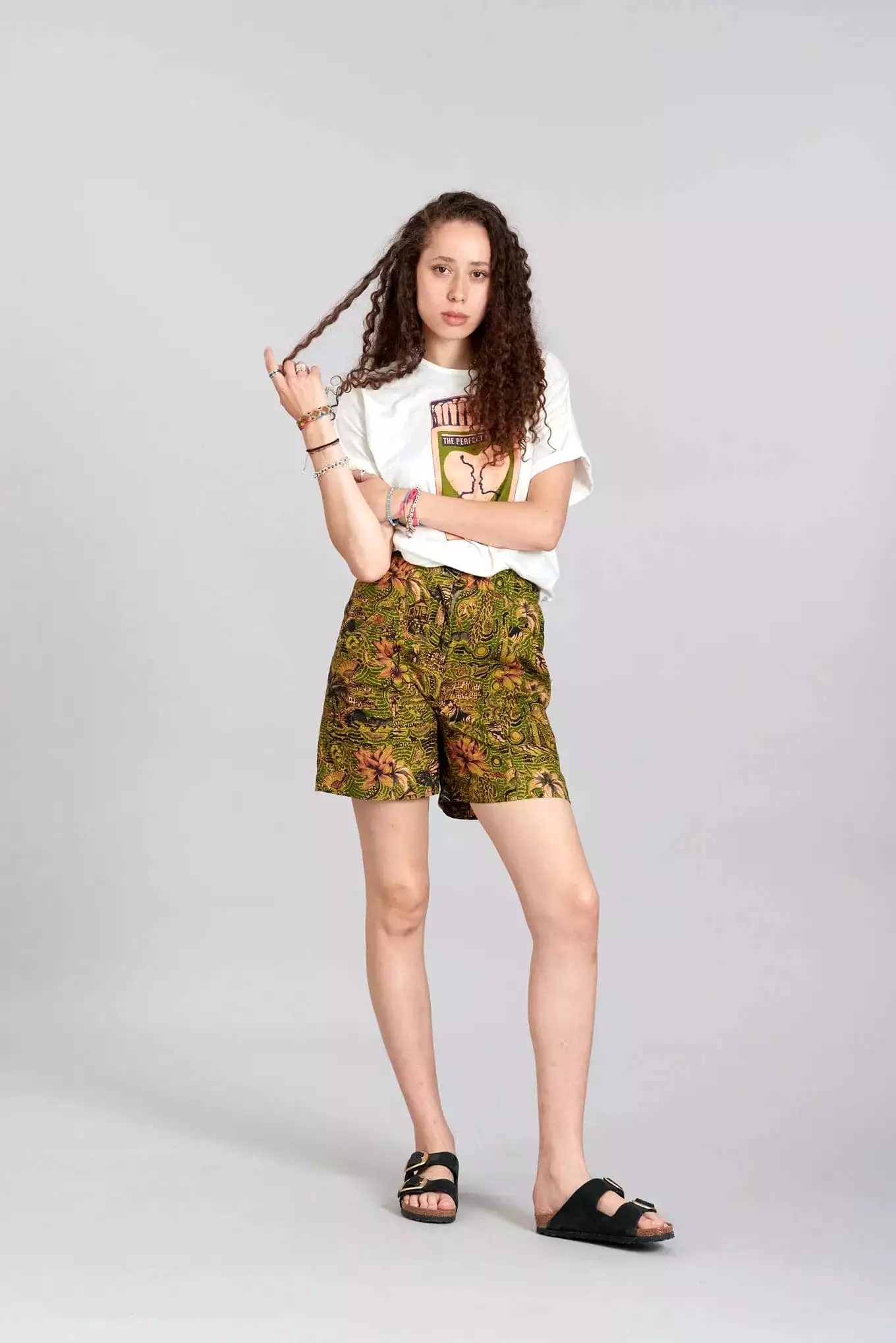 Dune Women's Organic Cotton Shorts | Green Tropical Print