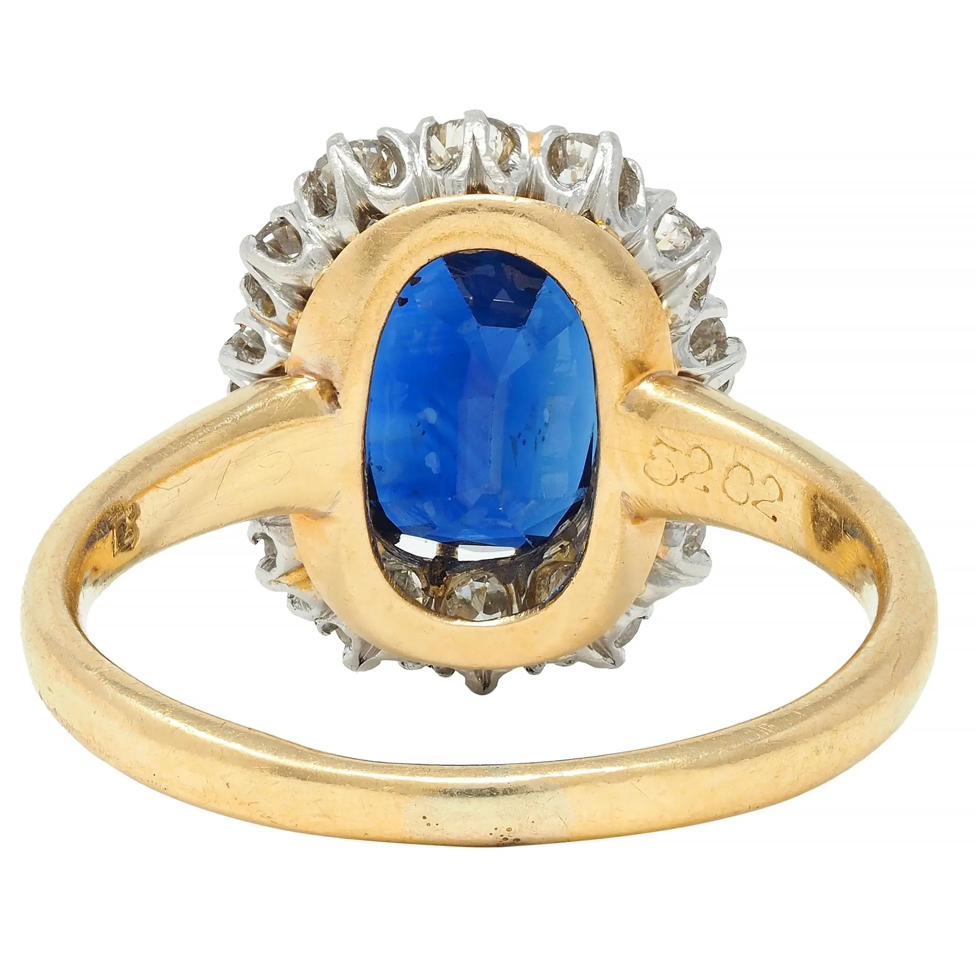 Edwardian 3.07 CTW No Heat Sapphire Diamond Platinum 18 Karat Gold Antique Halo Ring GIA