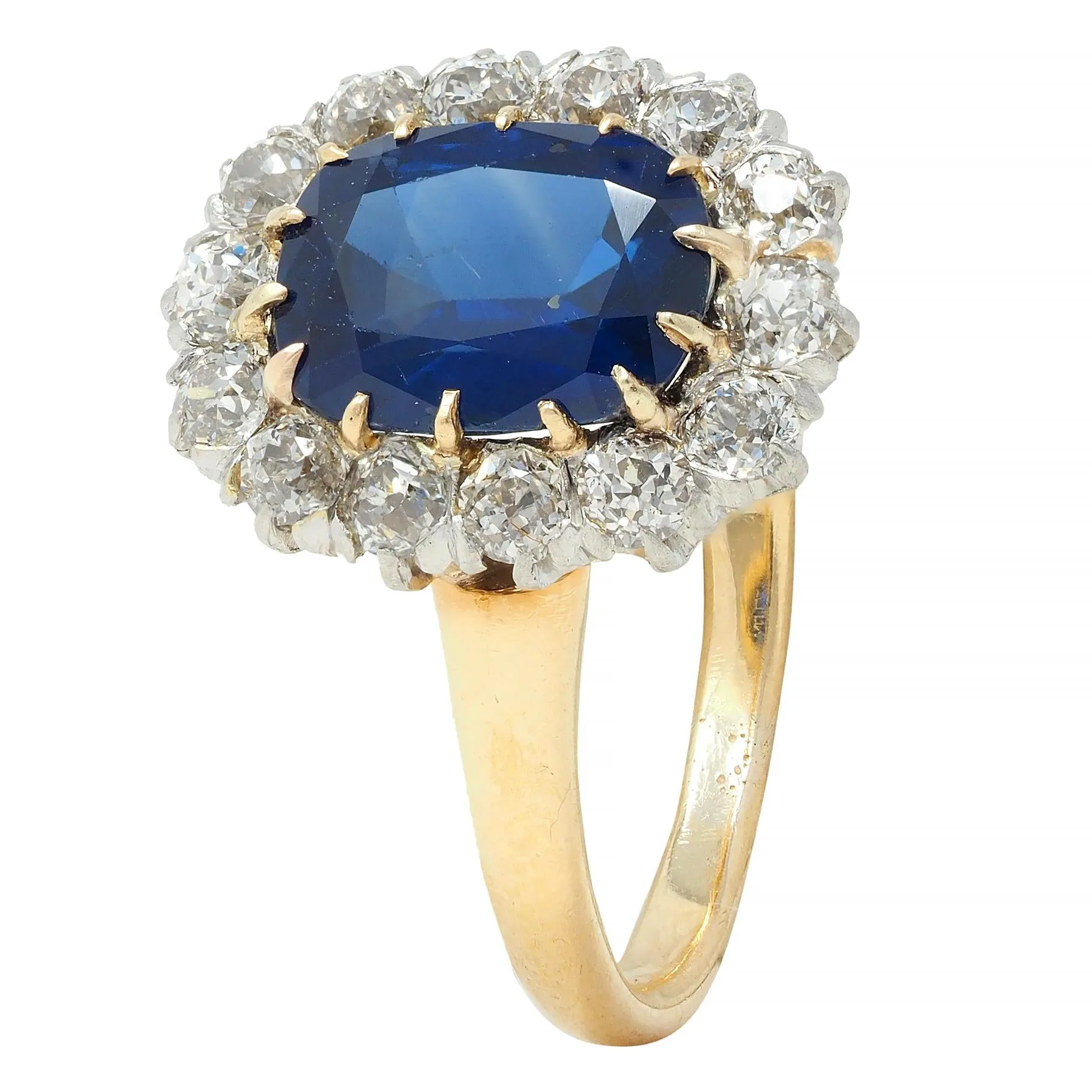 Edwardian 3.07 CTW No Heat Sapphire Diamond Platinum 18 Karat Gold Antique Halo Ring GIA