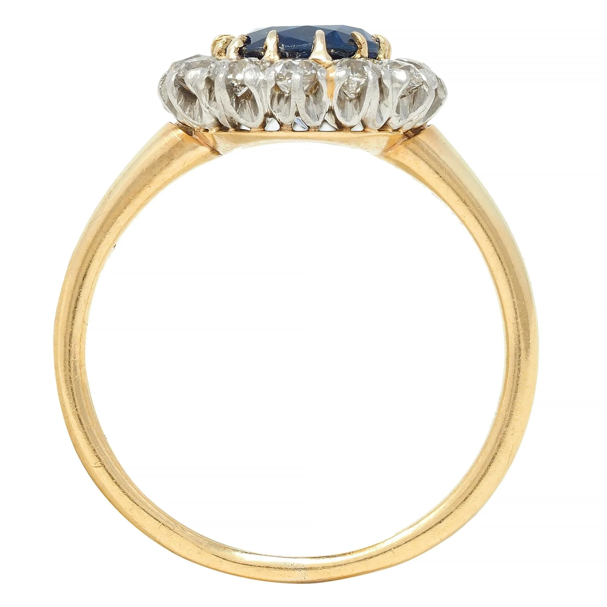 Edwardian 3.07 CTW No Heat Sapphire Diamond Platinum 18 Karat Gold Antique Halo Ring GIA