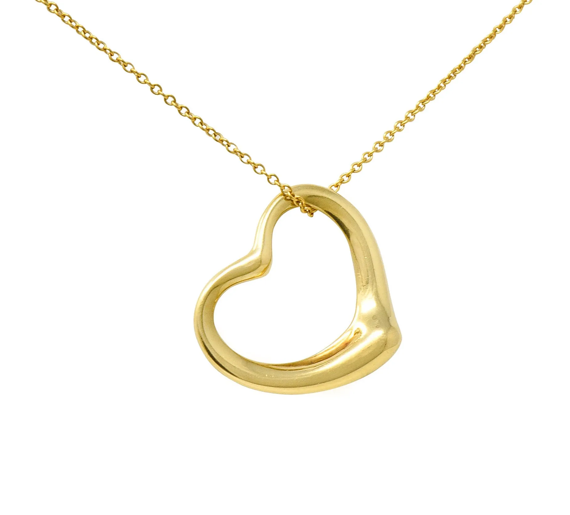 Elsa Peretti Tiffany & Co. 18 Karat Gold 22MM Open Heart Pendant Necklace