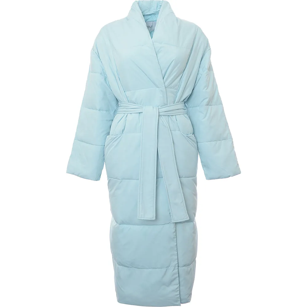 Envii Women's Baby Blue Padded Maxi Coat With Belt