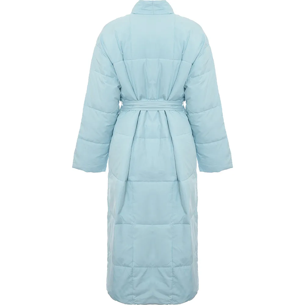 Envii Women's Baby Blue Padded Maxi Coat With Belt