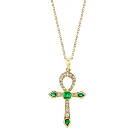 Eternal Ankh Pavé Diamond and Emerald Necklace | Ready to Ship