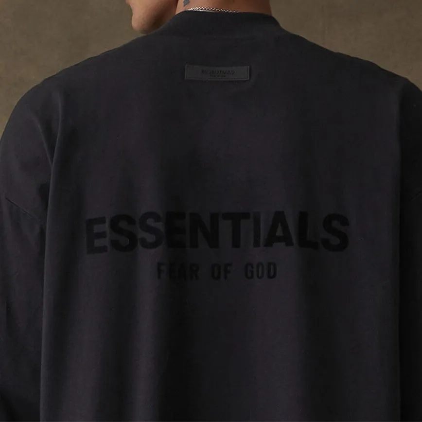 FEAR OF GOD Essentials Felt Logo Long Sleeve Tee Black