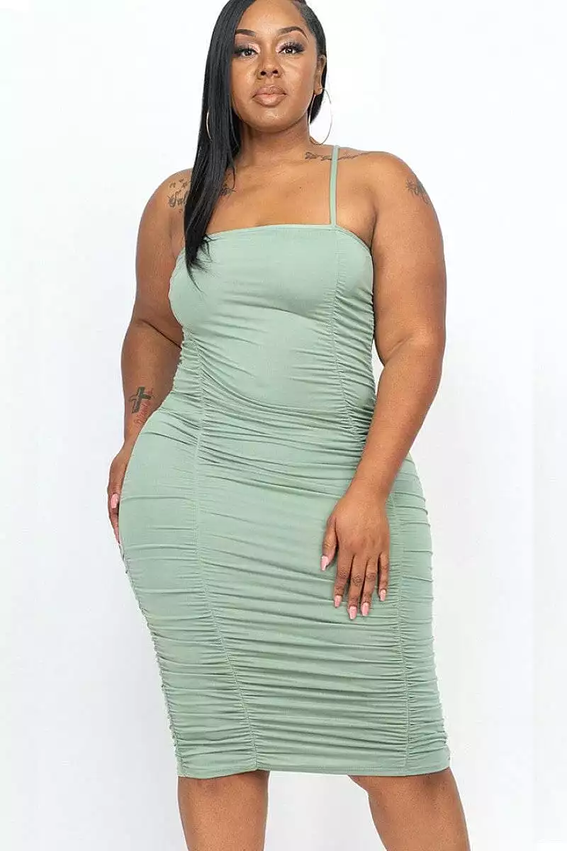 Forever Royalty Ruched Midi Dress - Green