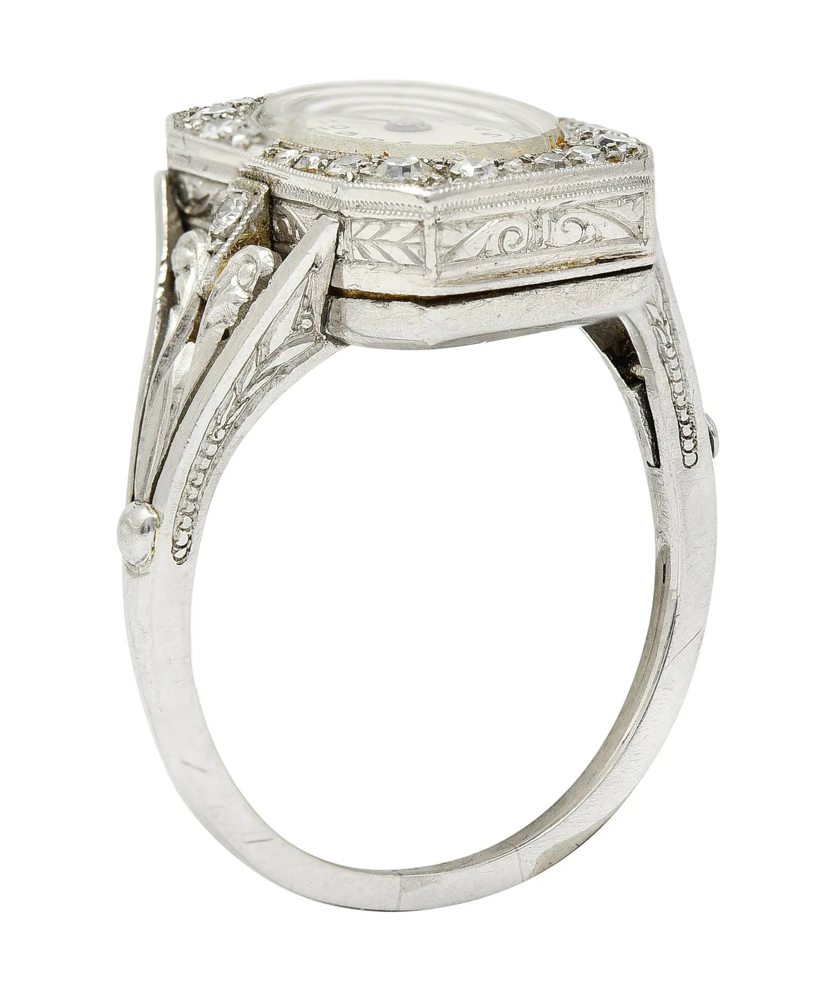 French 1930's Art Deco Diamond Platinum Watch Ring