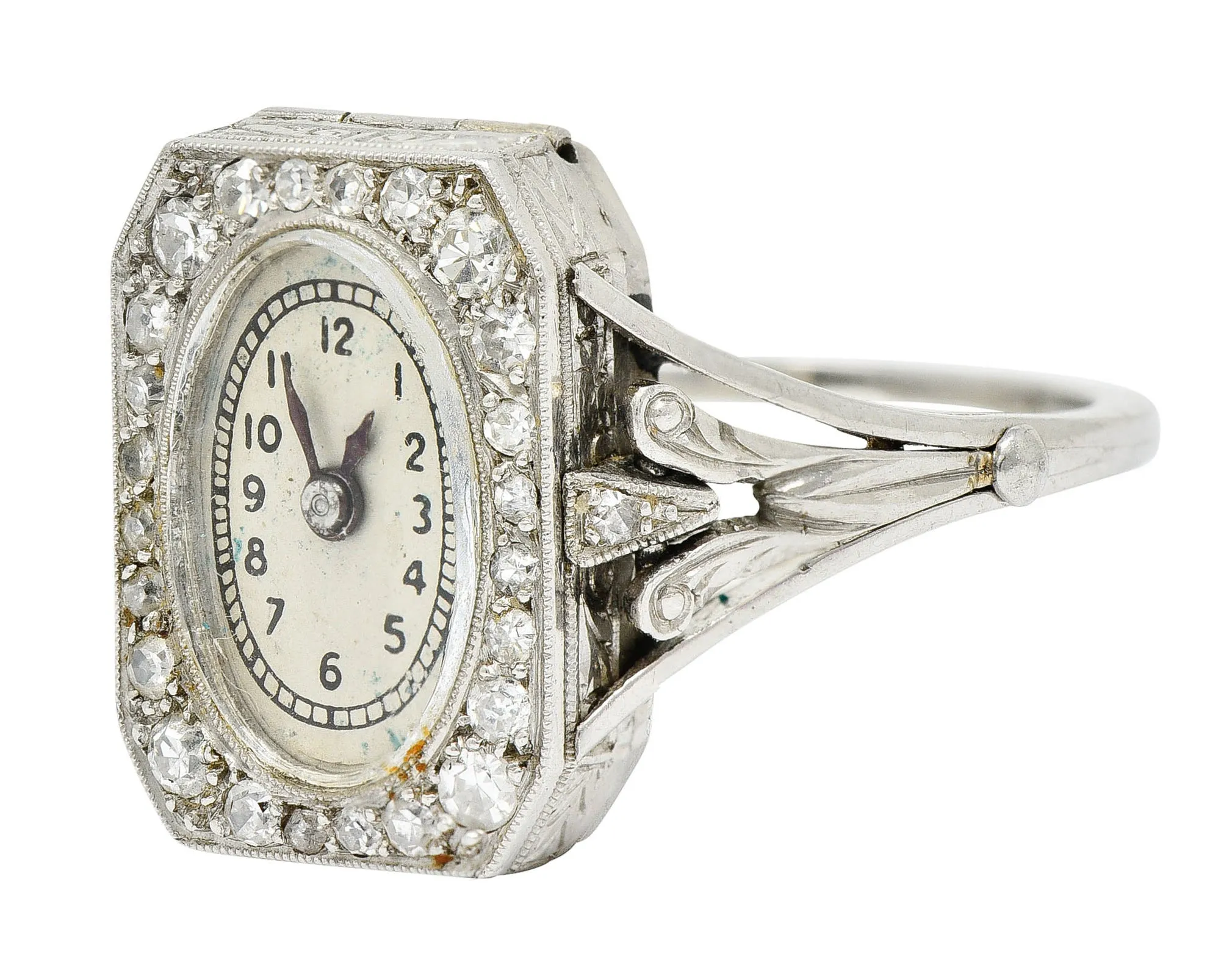 French 1930's Art Deco Diamond Platinum Watch Ring