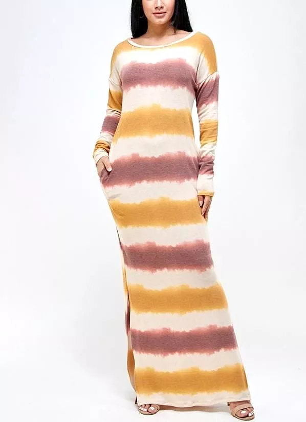 French kerry Knitstripe print long sleeve dress