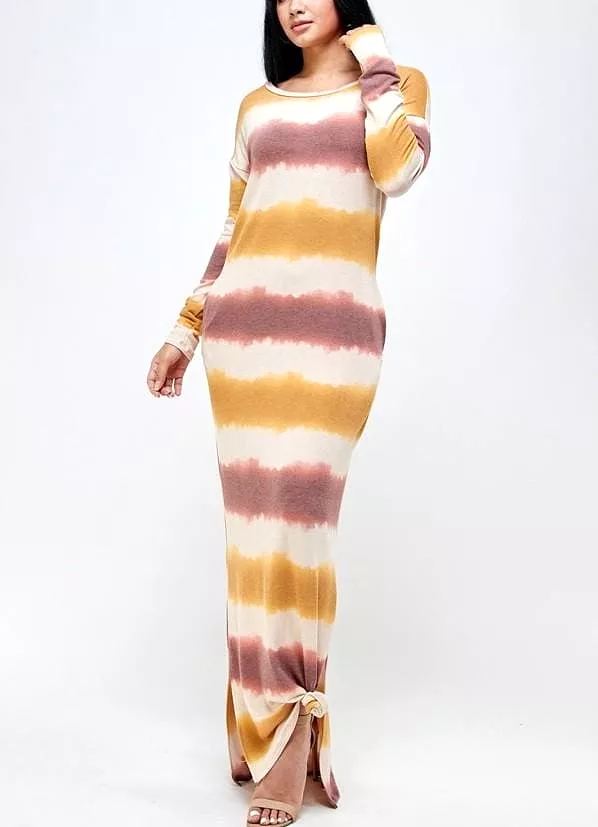 French kerry Knitstripe print long sleeve dress