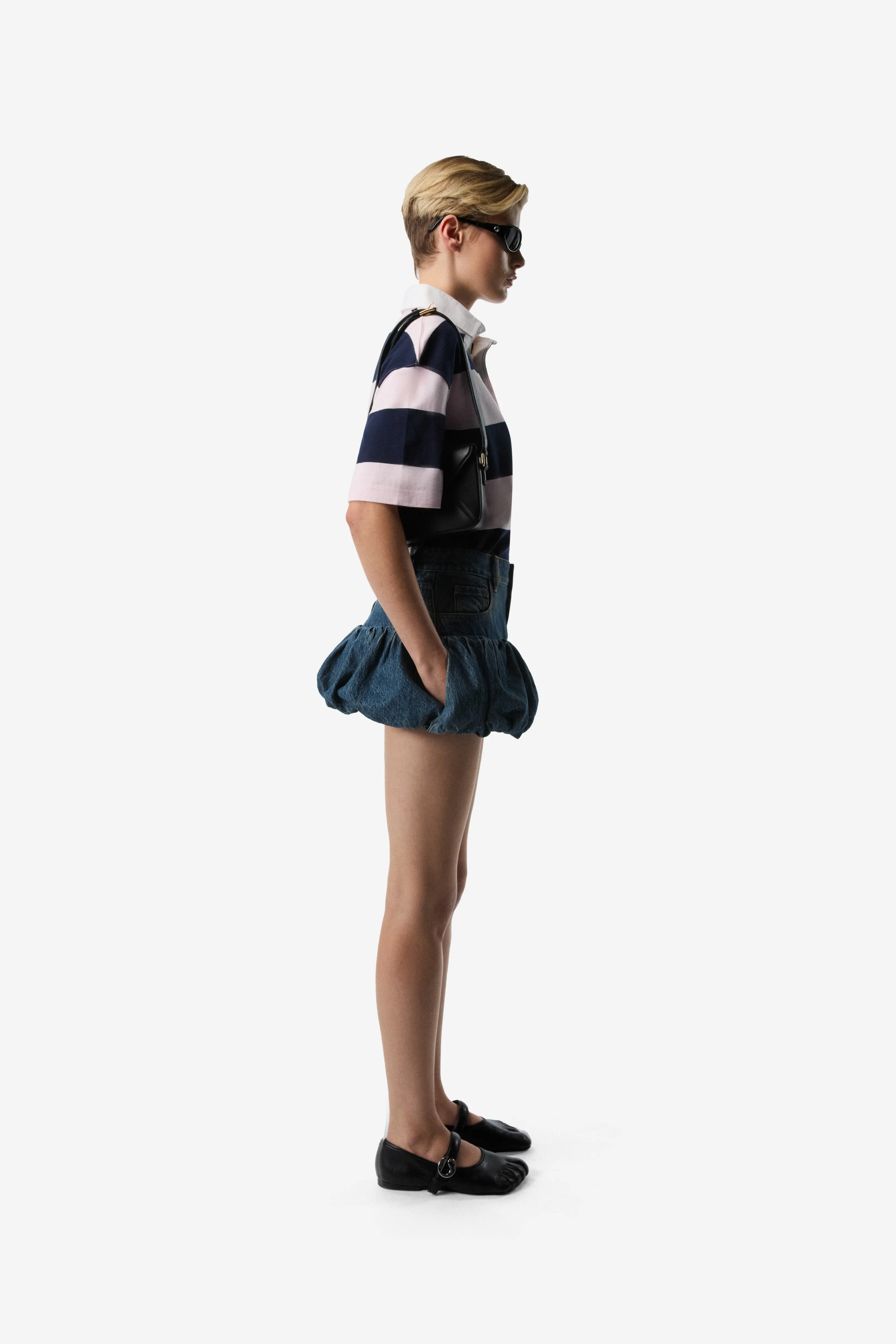 Gathered Hem Denim Mini Skirt