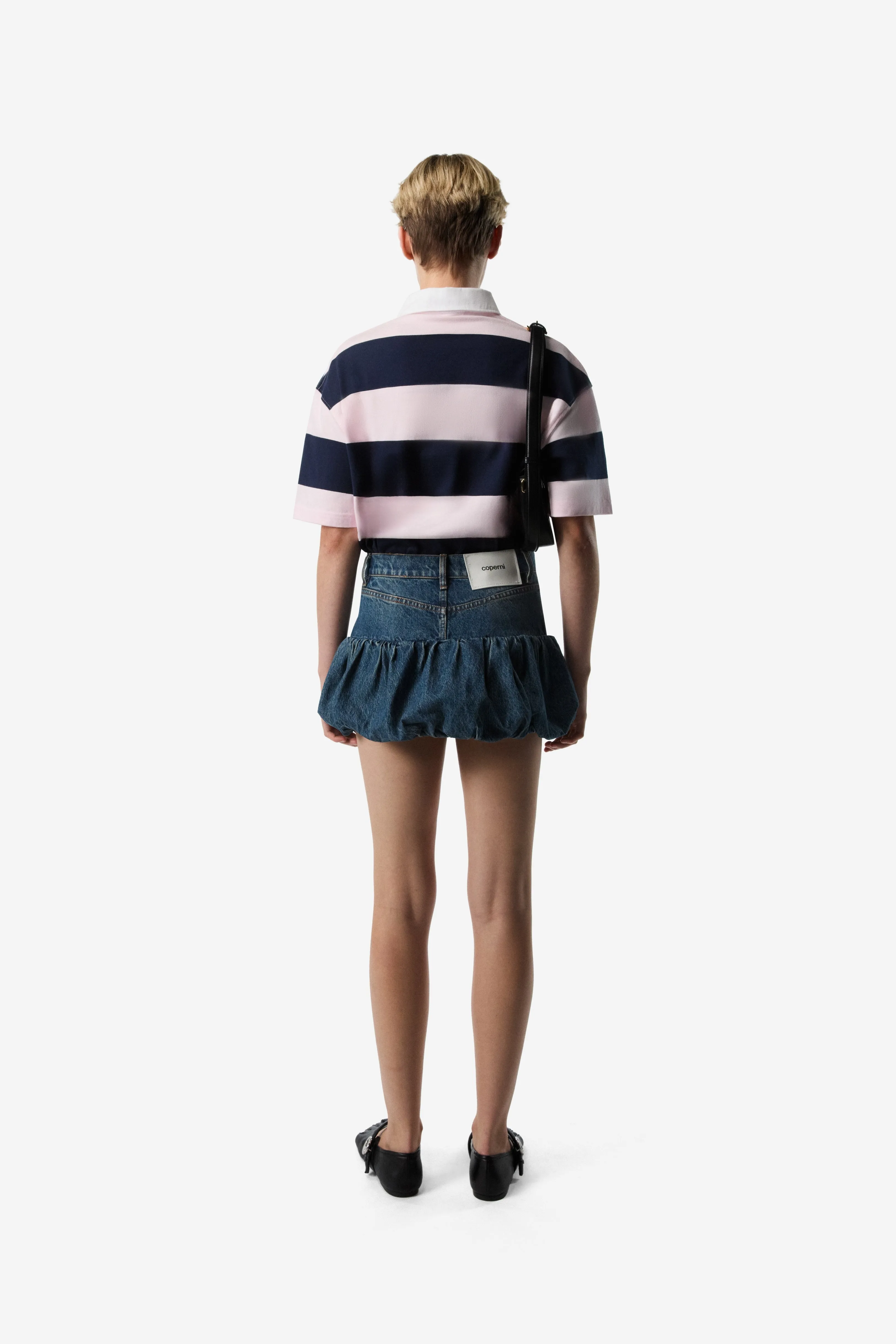 Gathered Hem Denim Mini Skirt