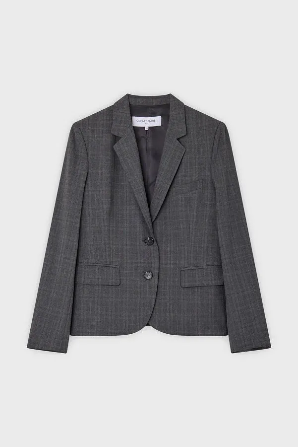 Gerard Darel & PabloNELLE GREY CHECKERED SHORT TAILORED JACKET