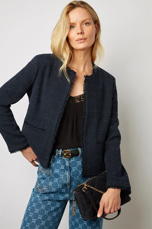 Gerard Darel BYNELL NAVY SHORT LUREX TWEED JACKET