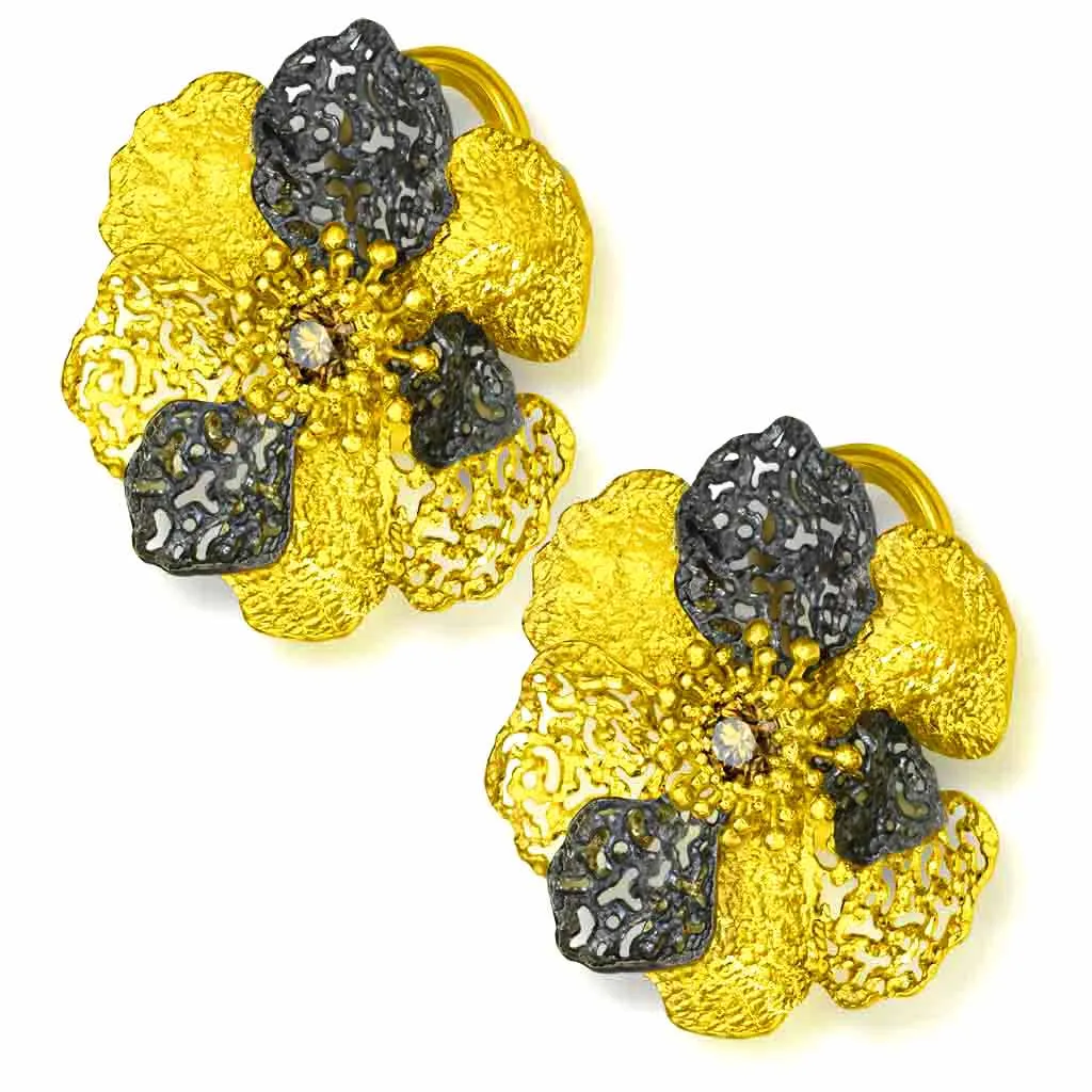 Gold Baby Coronaria Earrings with Champagne Diamonds