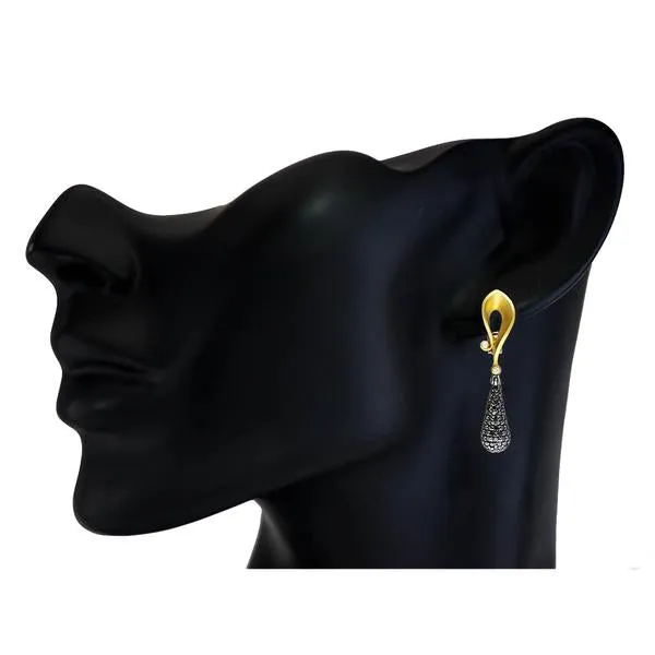 Gold Calla Drop Dangle Earrings with Black Diamonds