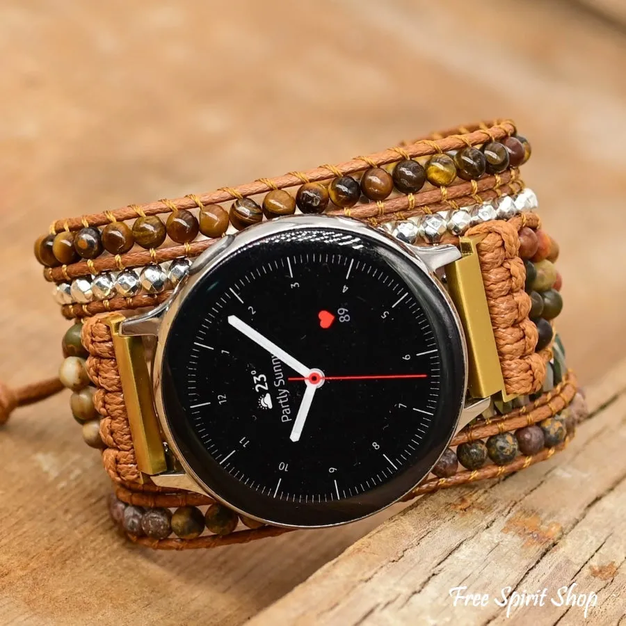 Google Pixel Watch Band With Natural Red Jasper & Tiger Eye Beads