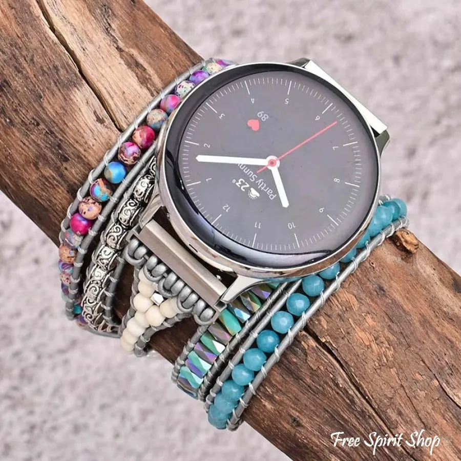 Google Pixel Watch Band With Purple Jasper & Aqua Blue Beads