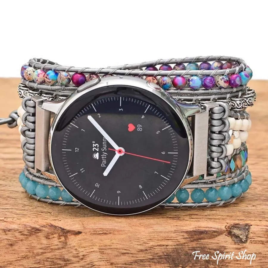 Google Pixel Watch Band With Purple Jasper & Aqua Blue Beads