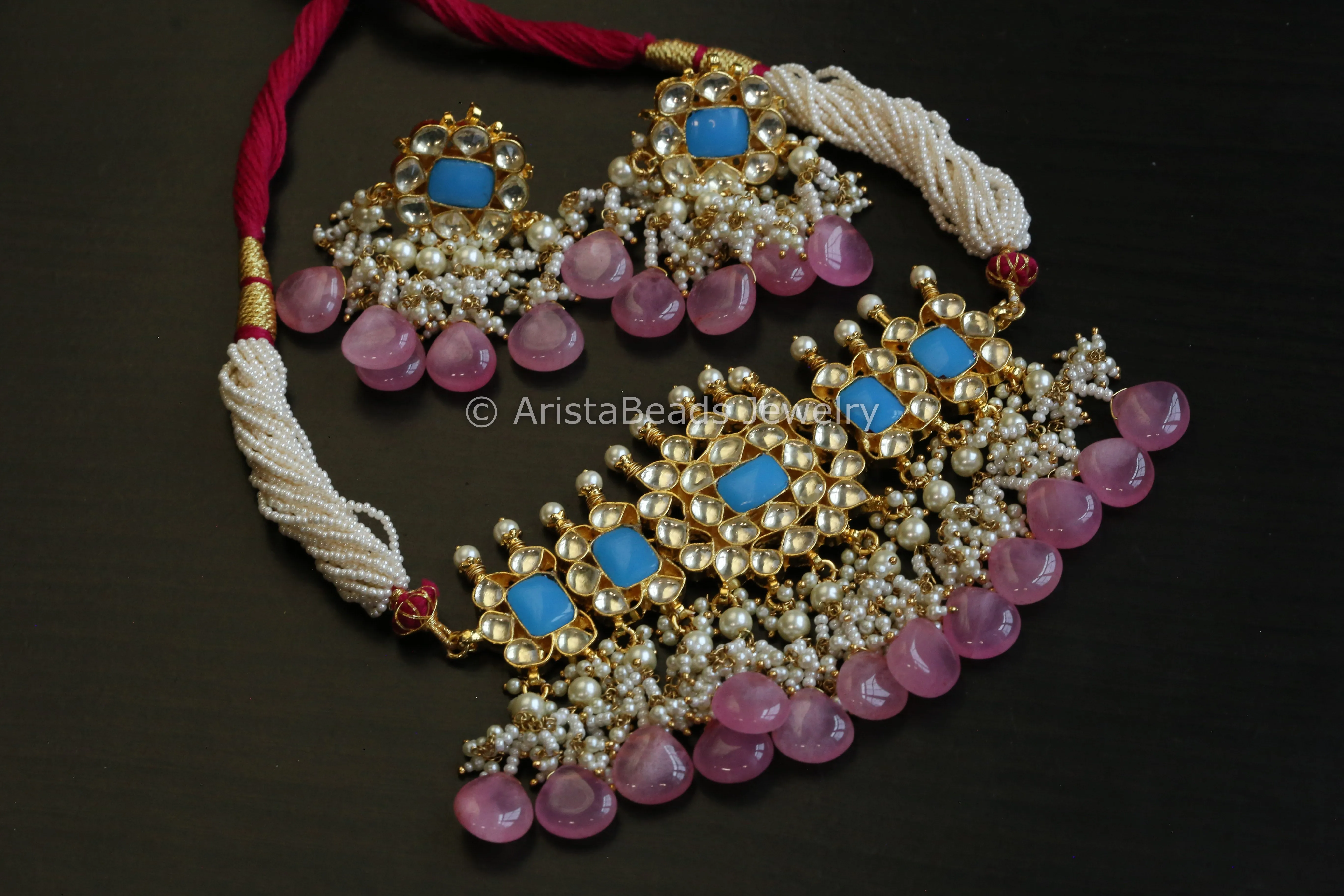 Handmade Pachi Kundan Necklace Choker Set- Turquoise