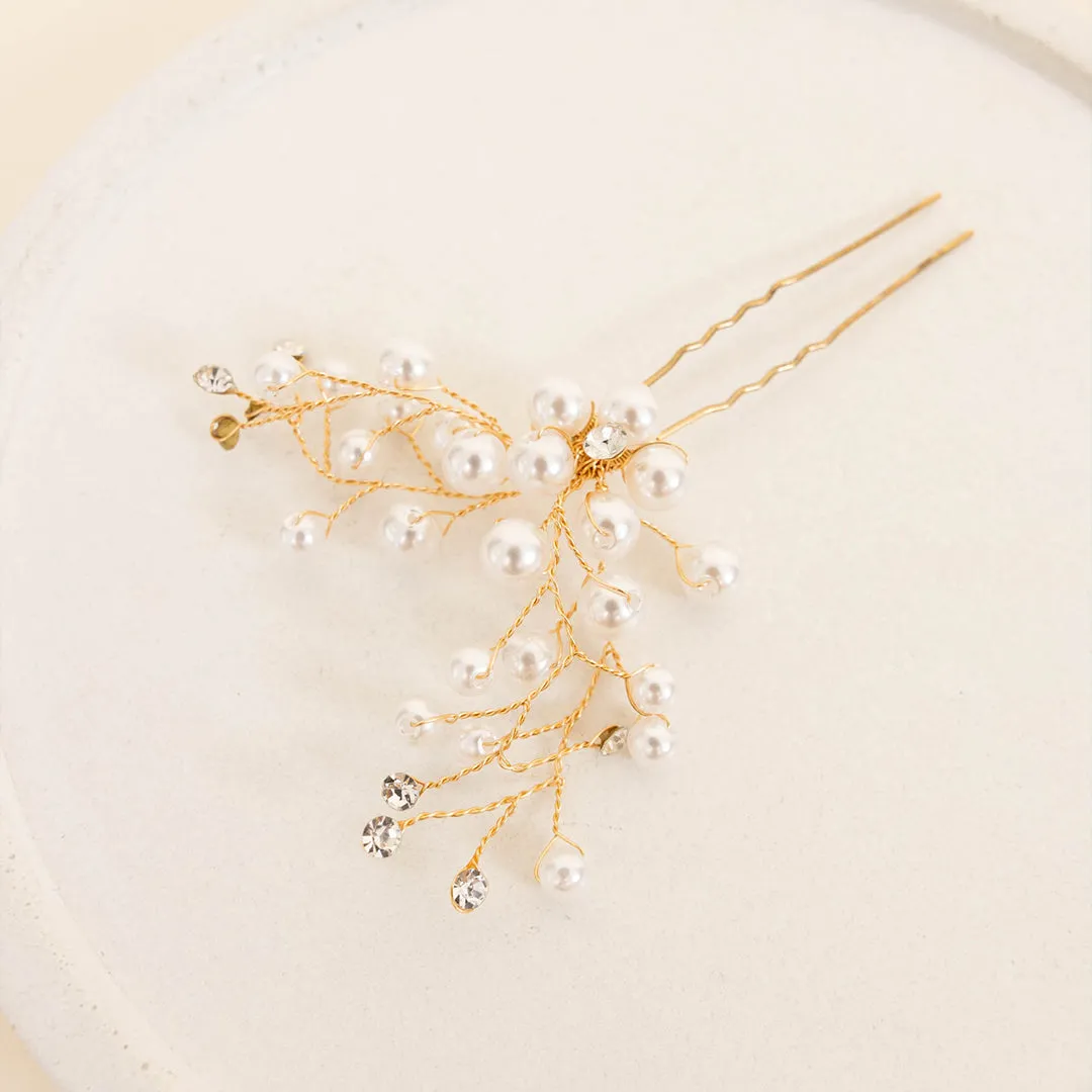 Held with Pearls Hair Clip, Gold