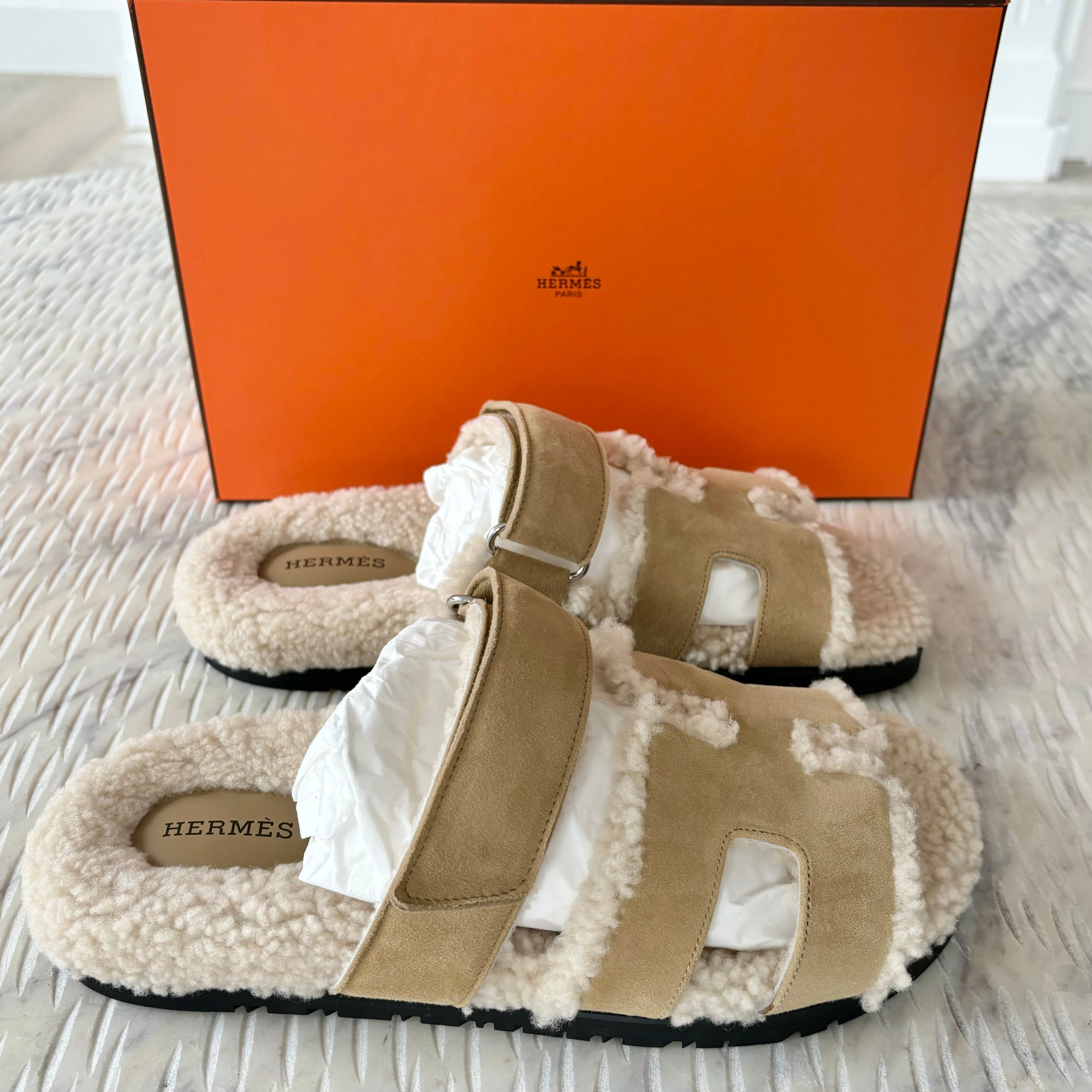 Hermes Chypre Shearling Sandals