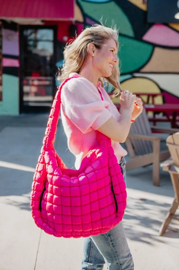 Hot Pink Quilted Puffer Tote