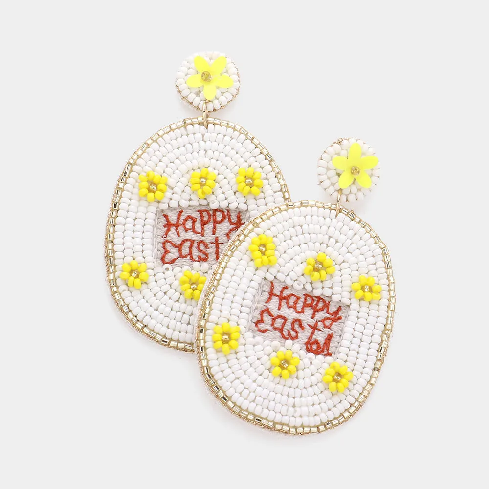 iLLASPARKZ Happy Easter Message Felt Back Seed Beaded Egg Dangle Earrings