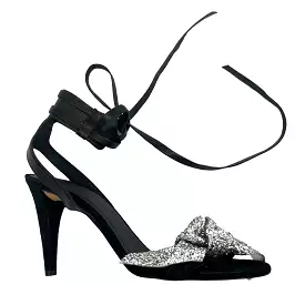 Isabel Marant Black Suede & Silver Glitter Strappy Heels 38