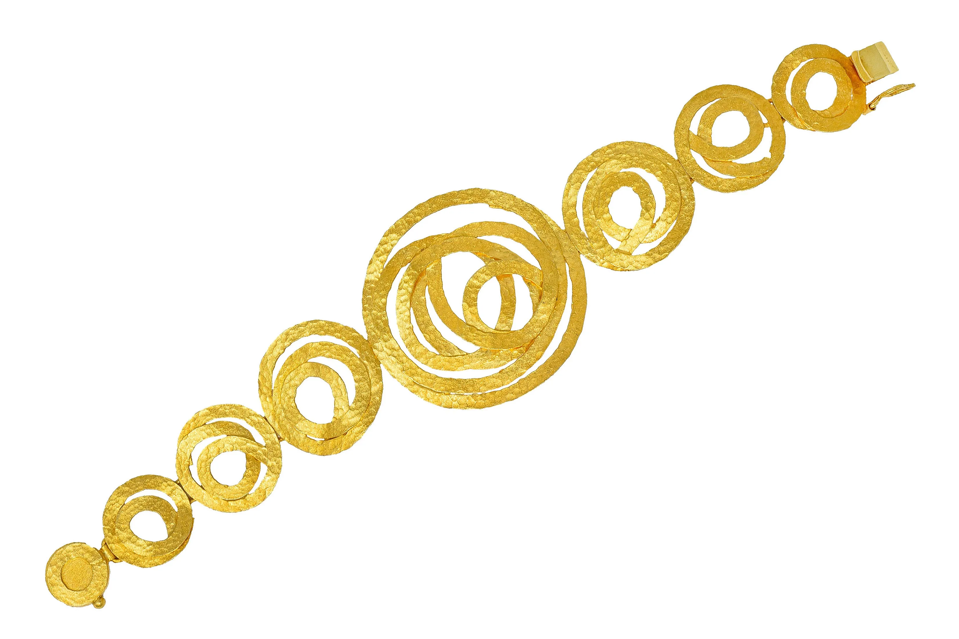 Italian 18 Karat Matte Gold Hammered Circle Bracelet