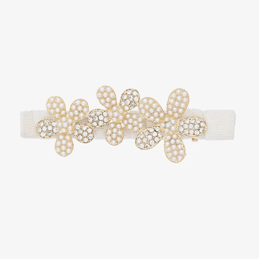 Ivory Crystal & Pearl Hair Clip (9cm)