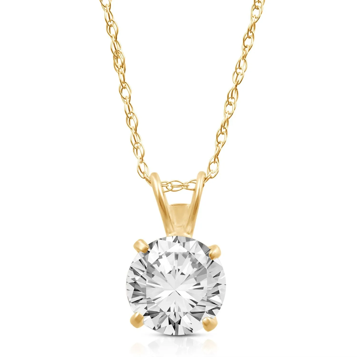 Jewelili 10K Yellow Gold With Cubic Zirconia Solitaire Pendant Necklace