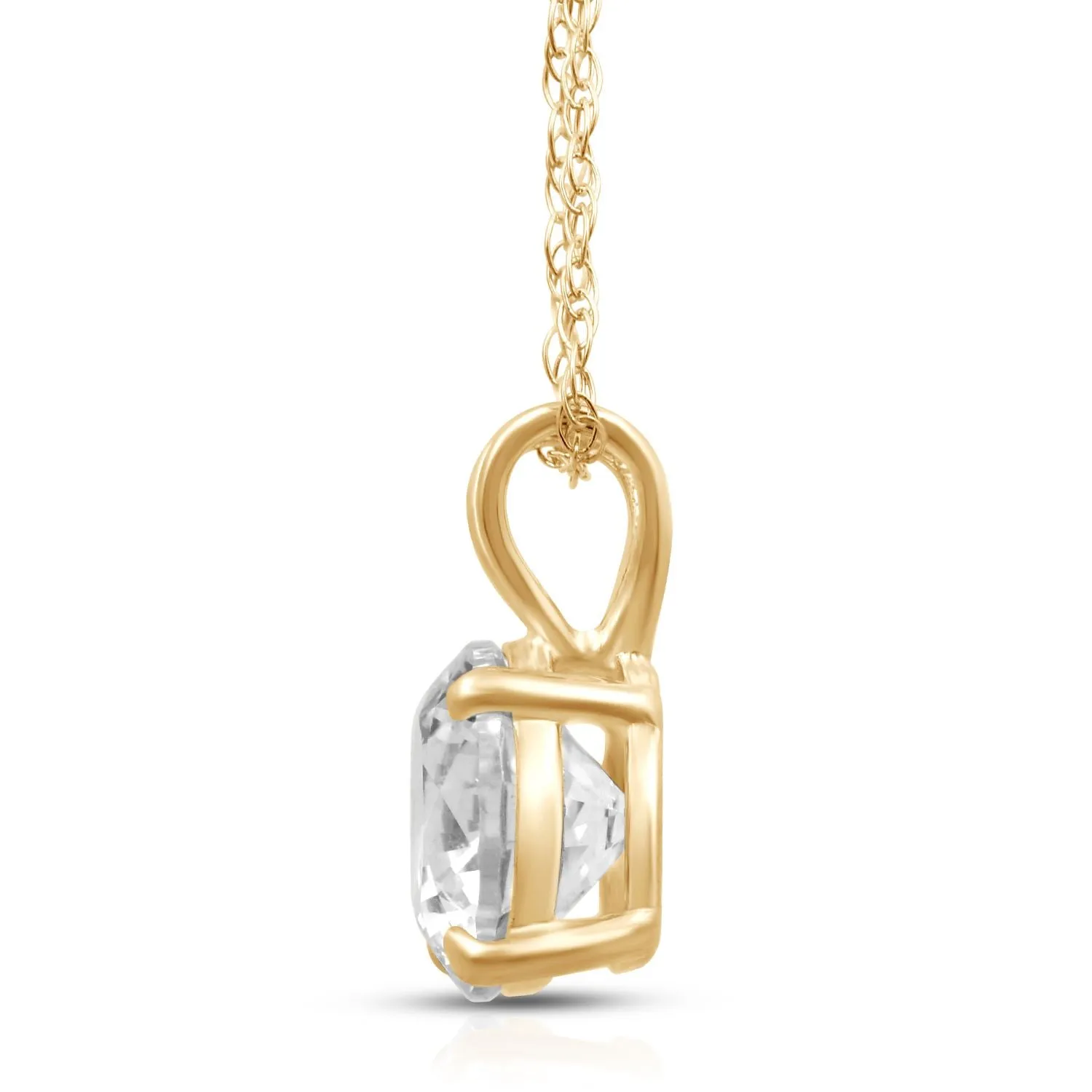 Jewelili 10K Yellow Gold With Cubic Zirconia Solitaire Pendant Necklace