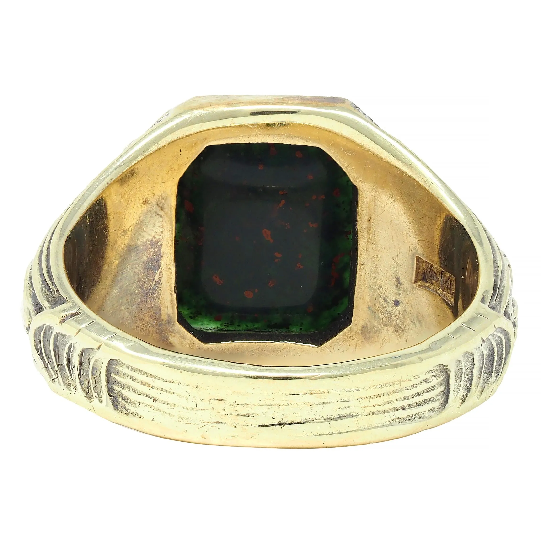 Jones & Woodland Art Nouveau Bloodstone 14 Karat Yellow Gold Basilisk Antique Signet Ring