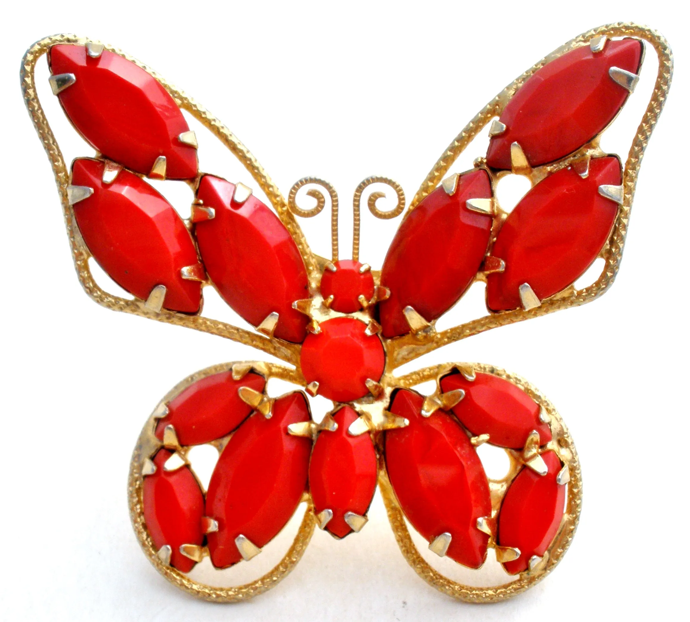 Juliana Red Rhinestone Butterfly Brooch Pin Vintage