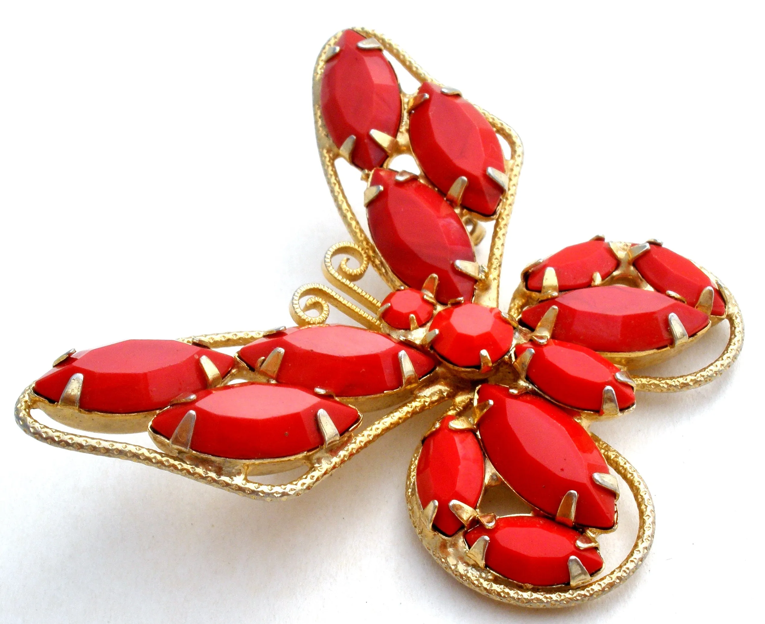 Juliana Red Rhinestone Butterfly Brooch Pin Vintage