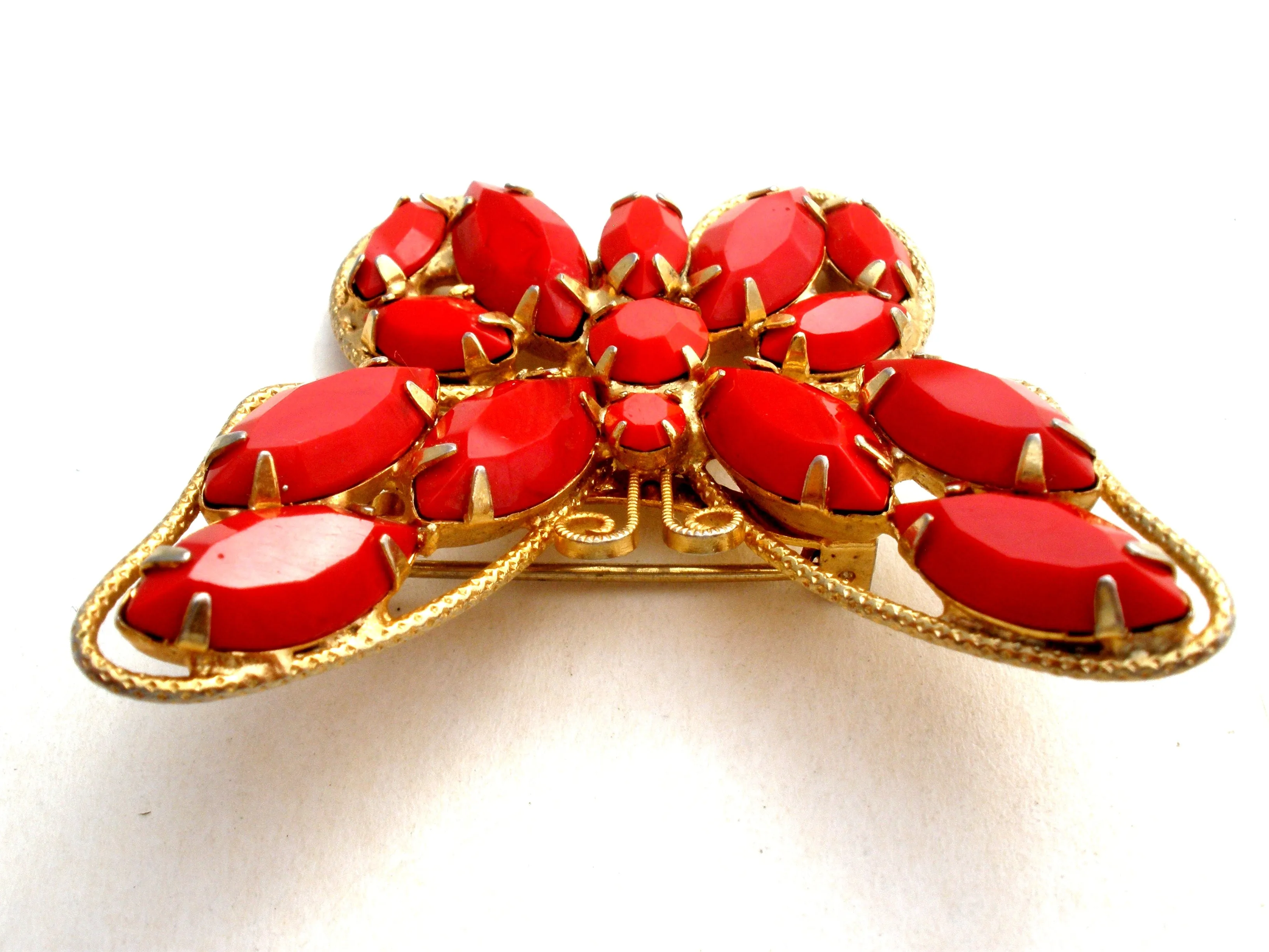 Juliana Red Rhinestone Butterfly Brooch Pin Vintage