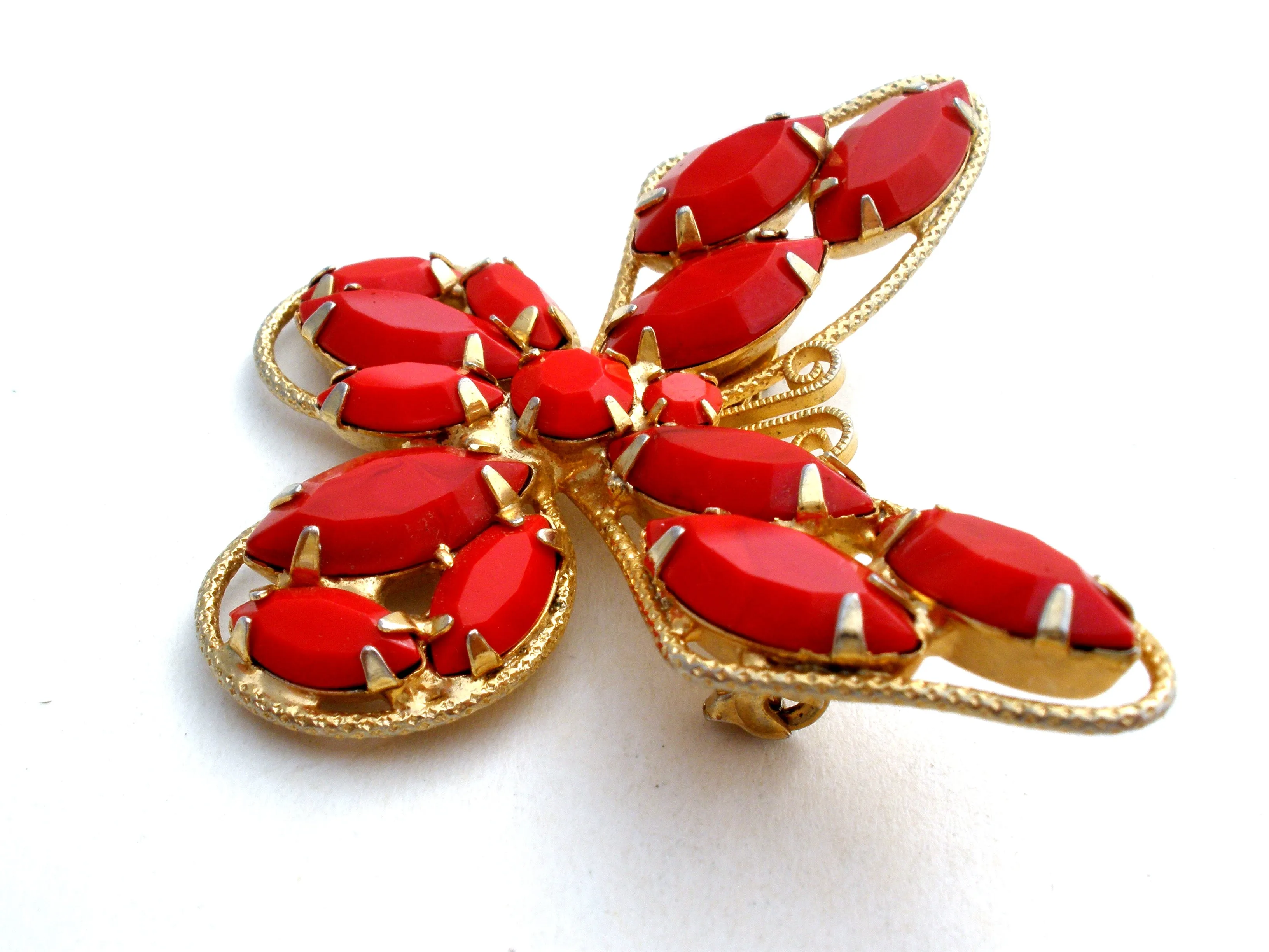 Juliana Red Rhinestone Butterfly Brooch Pin Vintage