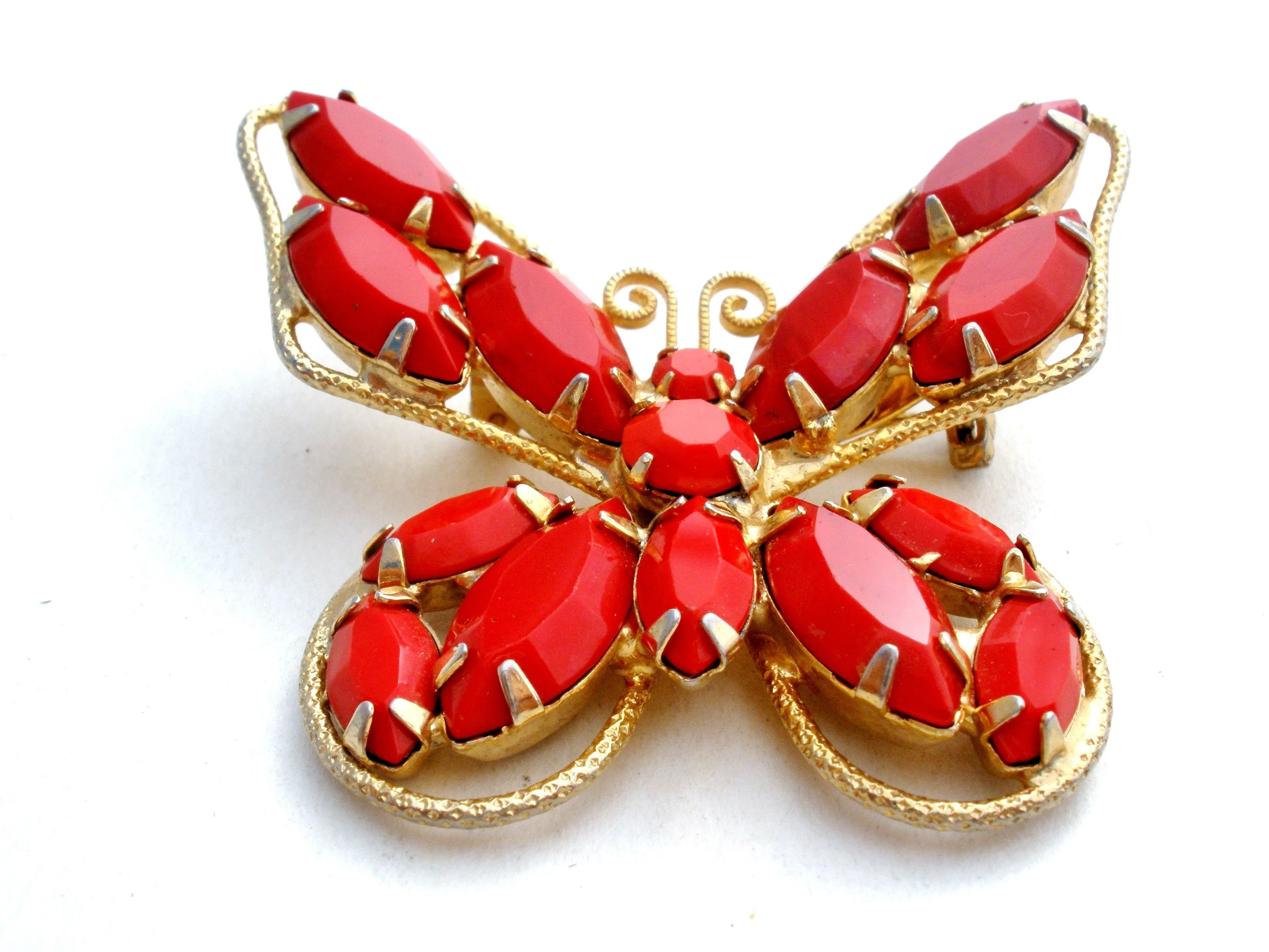 Juliana Red Rhinestone Butterfly Brooch Pin Vintage