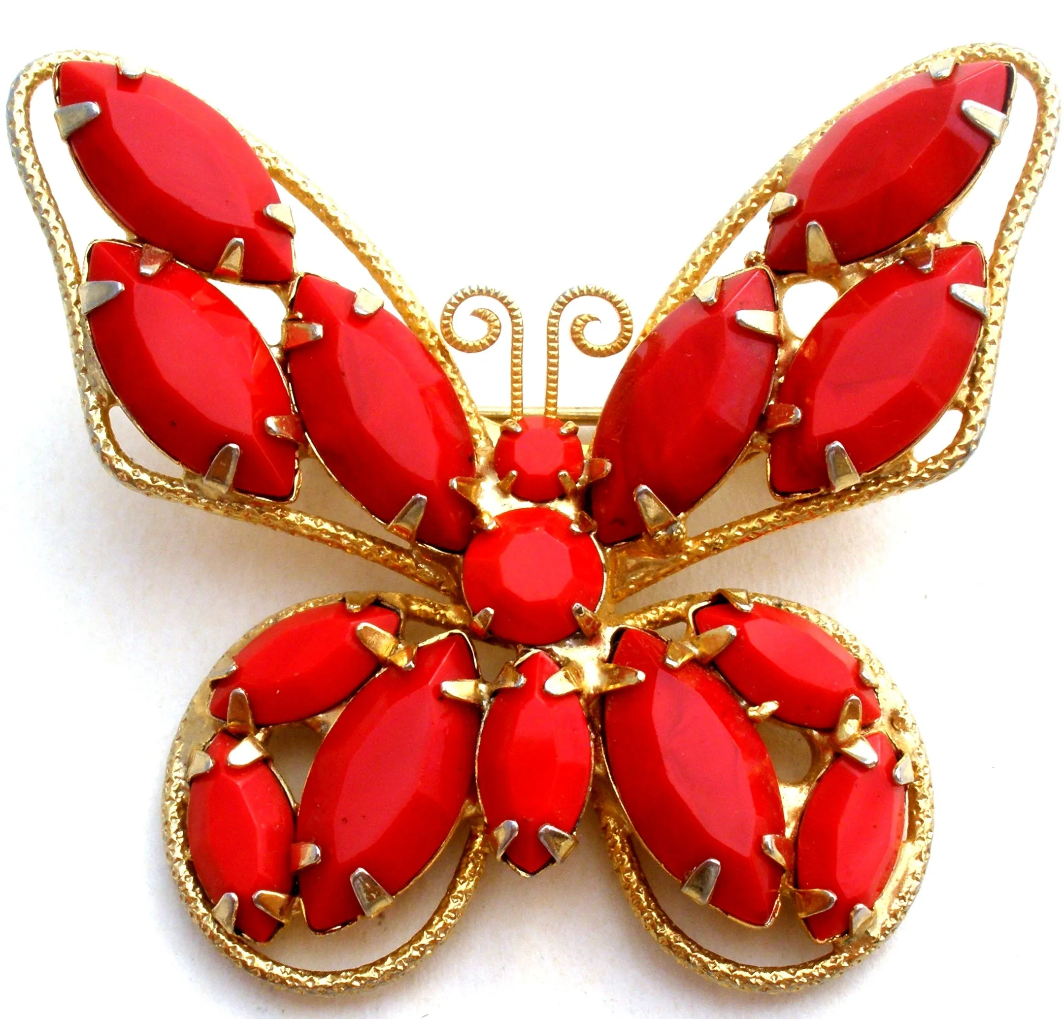 Juliana Red Rhinestone Butterfly Brooch Pin Vintage