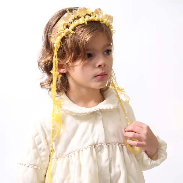 Kids Tia Cibani Brittany Beaded Tassel Crown Headband - Dijon Yellow