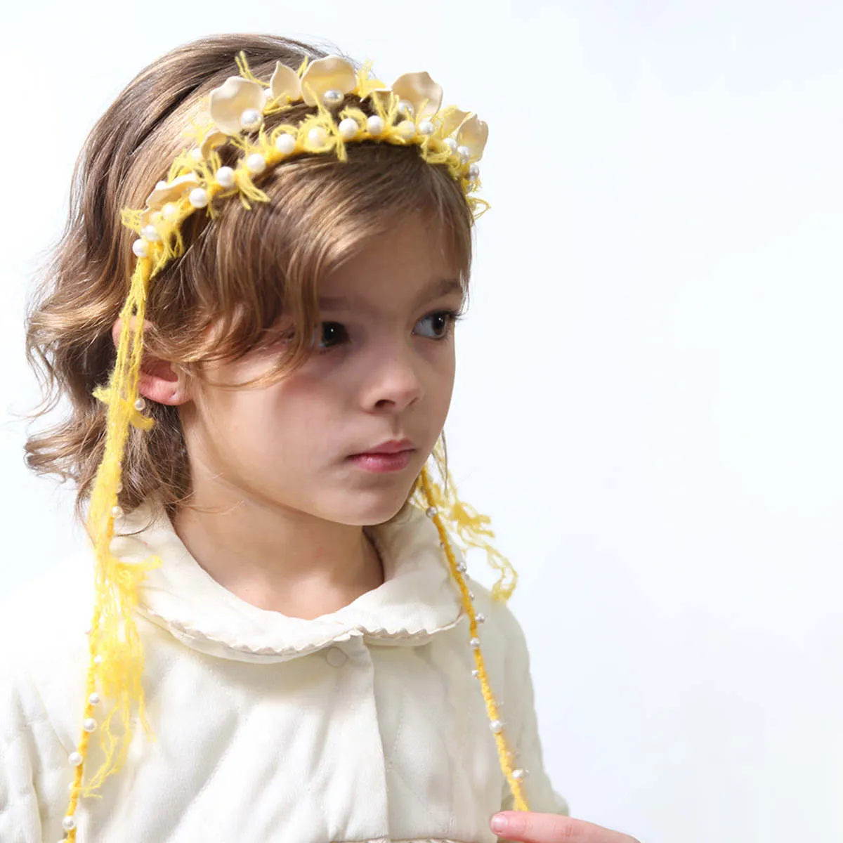 Kids Tia Cibani Brittany Beaded Tassel Crown Headband - Dijon Yellow