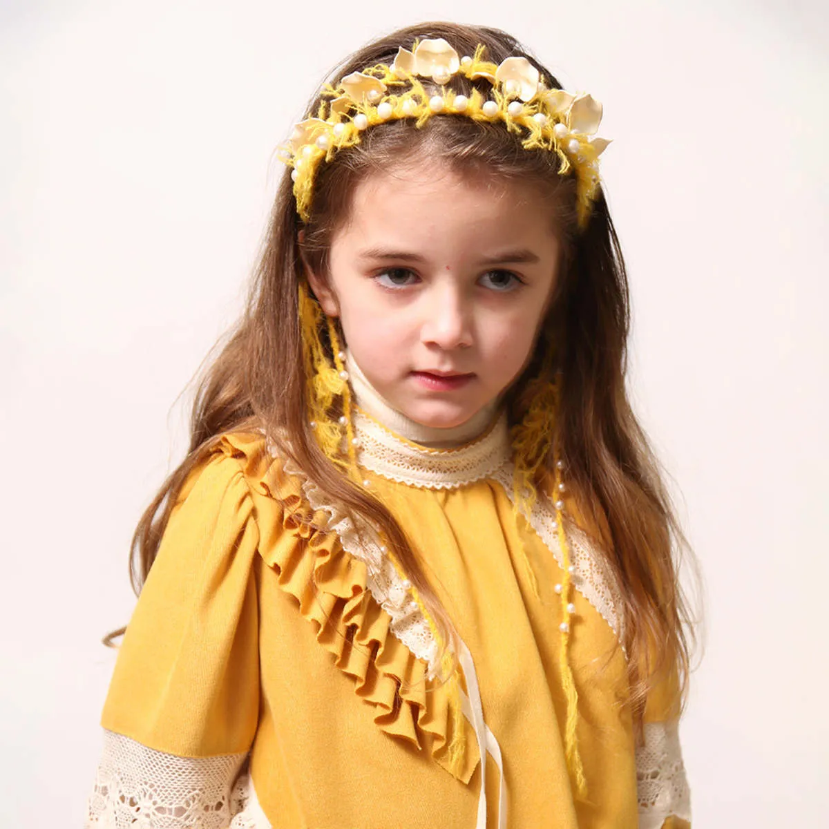 Kids Tia Cibani Brittany Beaded Tassel Crown Headband - Dijon Yellow