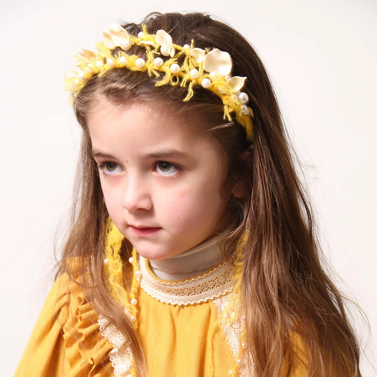 Kids Tia Cibani Brittany Beaded Tassel Crown Headband - Dijon Yellow