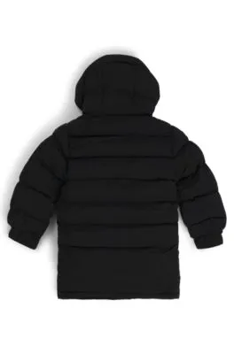 Kids' long-length puffer jacket with red logo label